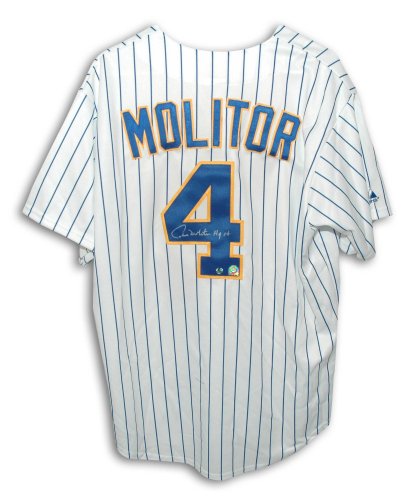 Paul Molitor Autographed Milwaukee Brewers Throwback Pinstripe Majestic Jersey