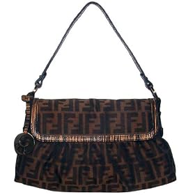 Click here to buy Fendi Brown Fabric Striped Leather Medium Chef Bag 8BR445-VUN-F0BYC by Fendi.