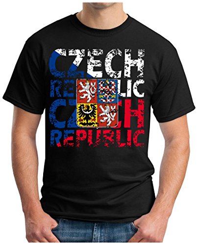 OM3 – CZECH-REPUBLIC – T-Shirt CESKÁ REPUBLIKA EM 2016 FRANKREICH FRANCE FUSSBALL FANSHIRT SOCCER CUP SPORT TRIKOT EUROPAMEISTER, L, schwarz