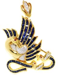 Swan Brooch/Pendant 18K Yellow Gold Diamond Blue Sapphire [I_008]