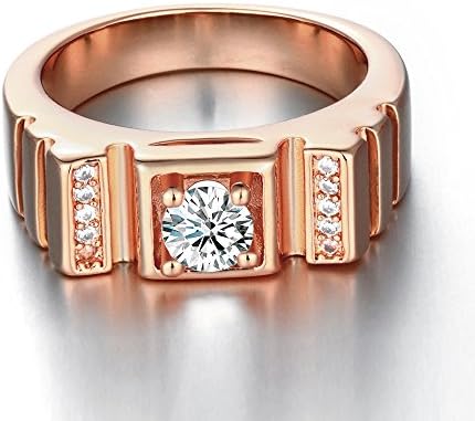 YiLinger Exquisite Men Jewelry Rose Gold Plated Rectangle Pattern Cubic Zirconia Wide Band Rings 10