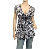 Plus size Animal Print Low Cut V-neck Top Black