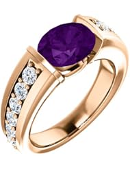 14K Rose Gold 9.00x7.00mm Oval Cut Amethyst and Diamond Ring -- LIFETIME WARRANTY