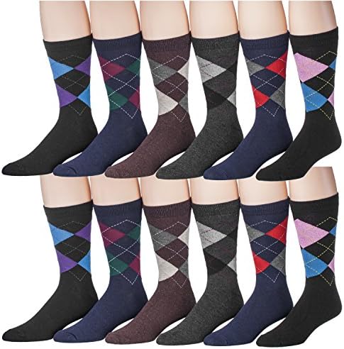 Men's 12 Pair Argyle Cotton Blend Size 10-13 Dress Socks (1912 ABC)