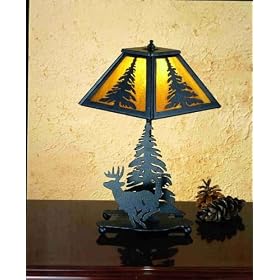 14H Deer And Pine Accent Lamp Table Lamps