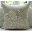 Octopus - Throw Pillow Covers - Cotton Linen Pillow Cover with Jute & Mother Of Pearl Embroidery