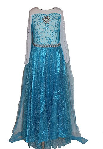 Maxi Real Snow Queen Elsa Dress Costume for Girls 3-9 Years (L)