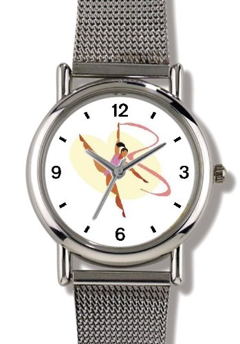 Rhythmic Gymnastics - Ribbon No.2 - Women's Gymnastics Theme - WATCHBUDDY® ELITE Chrome-Plated Metal Alloy Watch with Metal Mesh Strap-Size-Small ( Standard Women's Size )