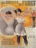 IMAGE OF LES CORSETS LE FURET PARIS WOMAN MIRROR HYGIENE ELEGANCE SOUPLESSE SMALL VINTAGE POSTER REPRO