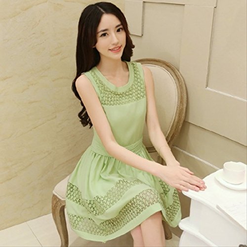 - eriira - 2015 春 パステルグリーン シフォン 切り替え ワンピース レース入り / ひざ丈 シンプル お出かけ デート パーティ