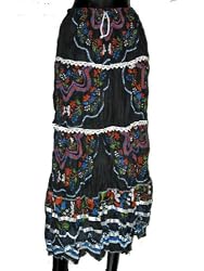 Designer Skirts -Womens Black Printed Girls Bohemian Gypsy Tier Skirt