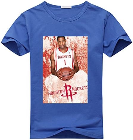 Xufashion Men's Tracy McGrady T-Mac Short Sleeve Crew Neck Cotton T Shirt Large Blue