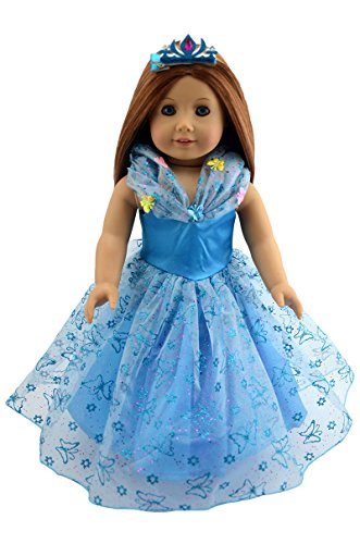 Dreamtoyhouse American Girl Doll Clothes Princess Butterfly Party Dress + Sparkly Tiara Hairpin for 18 Inch Dolls