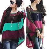 Allegra K Woman Boat Neck Batwing Sleeve Shirt Dark Pink w Tank Top Black XS