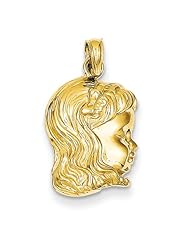 14K Yellow Gold Girl Head Charm Pendant