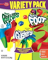Betty Crocker Variety Pack, Gushers, Fruit Roll-Ups, Fruit By The Foot  (Flavors May Vary), 16-Count Pouches (Pack of 3)