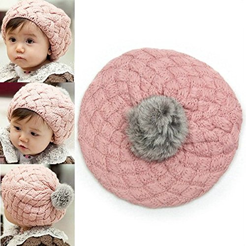 VIKEN Winter Warm Cute Baby Kids Girls Toddler Knit Beanie Crochet Rib Pom Pom Hat Cap Color Pink