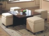 Contemporary Dark Mahogany Finish Coffee Table with 4 Storage Ottomans