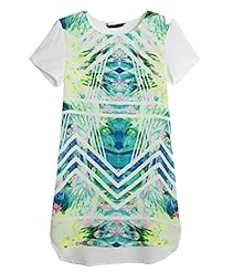 Short Short Sleeves Round Neck Floral Print Zig Zag Shift Chiffon  Dress