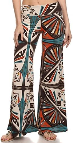 Ever77 Women's Fold Over Waist Band Wide Leg Palazzo Pants/Made in USA/TP1026MO-12.Brown/Orange,3XL