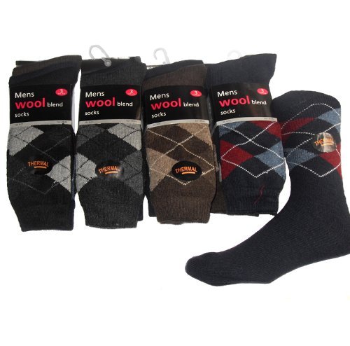 24 Pairs mens wool blend argyl thermal socks