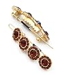 2 Goldtone Smoked Brown Rhinestone Metal Snap Hair Barette Clips