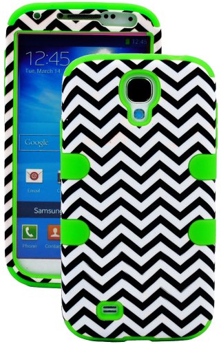 myLife Bright Green - Chevron Design (3 Piece Hybrid) Hard and Soft Case for the Samsung Galaxy S4 "Fits Models: I9500, I9505, SPH-L720, Galaxy S IV, SGH-I337, SCH-I545, SGH-M919, SCH-R970 and Galaxy S4 LTE-A Touch Phone" (Fitted Front and Back Solid Cover Case + Internal Silicone Gel Rubberized Tough Armor Skin)
