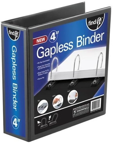Find It Heavy Duty Flat View Binder, 4 Inches, Black (FT07074)