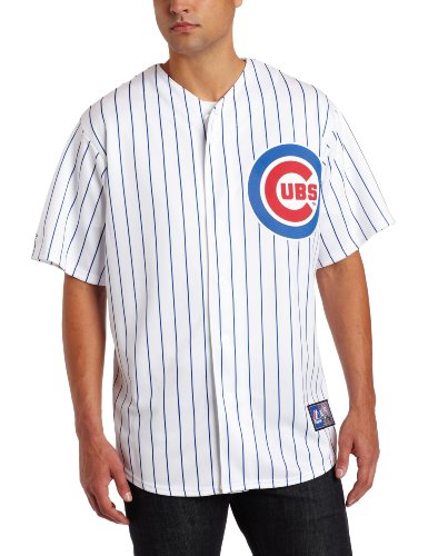 MLB Men's Chicago Cubs Kosuke Fukudome White/Royal Pinstrp Home Short Sleeve 6 Button Synthetic Replica Baseball Jersey Spring 2012  (White/Royal Pinstrp, Medium)