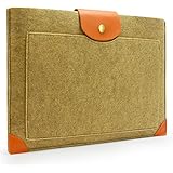 Sinoguo Camel Color Felt & Leather Case Sleeve Pouch for 15 Inch Macbook Air Pro Retina, Handmade Laptop Bag Holder Pouch with a Pocket Outside for 15" Macbook Pro / Macbook Pro with Retina Display and Most Popular 15-15.6 Inches Laptop / Notebook / Ultrabook /Netbook