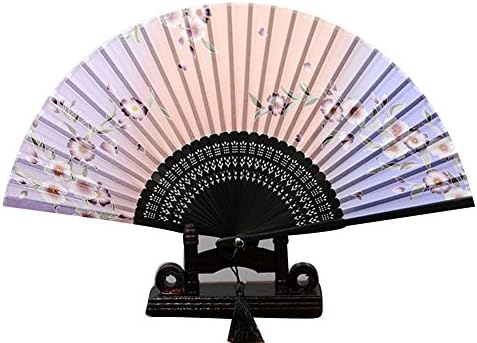 Duody Silk White Butterfly Pink Flowers Pattern Lace Bamboo Handheld Folding Fans For Morning Glory
