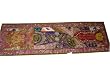 Vintage Beaded Olive Red Sari Table Runner Moti Tapestry India Wall Hanging Art 70x20
