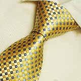 Yellow checkers tie for men blue great gift mens handmade silk ties T7007