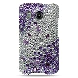 Full Diamond Bling Snap on Hard Shell Case for HTC Inspire 4G (Silver & Pur ....