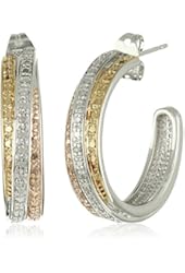 18k Yellow and Rose Gold-Plated Brass and Diamond C-Hoop Earrings