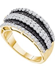 0.82 Carat (ctw) 14k Yellow Gold Round White & Black Diamond Ladies Right Hand Fashion Band 3/4 CT