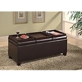Brown Vinyl Storage Ottoman Coffee Table with Trays
