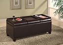 Brown Vinyl Storage Ottoman Coffee Table with Trays