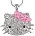 Large Kitty Face Crystal Pendant with Pretty Pink Hearts Crystal Bow on 17