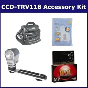 Sony CCD-TRV118 Camcorder Accessory Kit includes: ZELCKSG Care & Cleaning, HI8TAPE Tape/ Media, VID90C Case, ZE-VLK18 On-Camera Lighting
