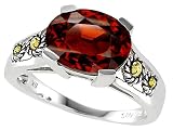 4.00 cttw 925 Sterling Silver and 18k Gold Two Tone Genuine Oval Garnet Ring