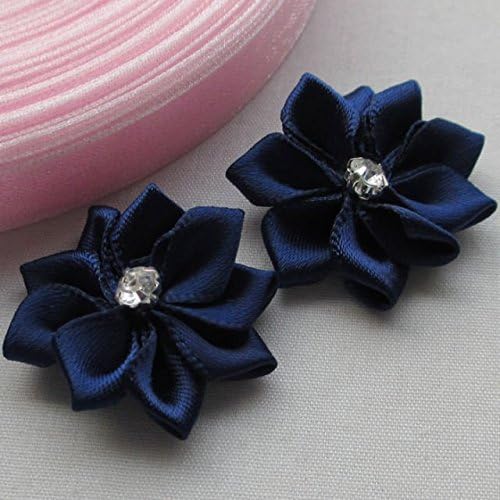 40pcs U Pick flowers with satin ribbon bow appliques craft DIY wedding. (Navy)