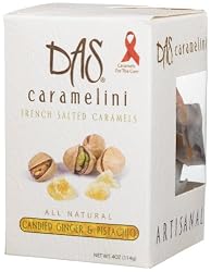 Das Caramelini French Salted Caramels, Candied Ginger & Pistachio, 4-Ounce Boxes (Pack of 3)