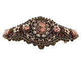 Vintage Inspired Michal Negrin Gothic Roses Cameo Hair Brooch Designed with Hand Painted Flowers, Roses, Black and Beige Swarovski Crystals - Special Ordered and Shipped by Genuvo within 2 to 3 Weeks