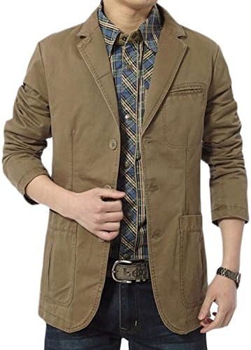 Gclear Men's Casual Military Outwear Big-Tall Cotton Blazer Jacket Khaki US L