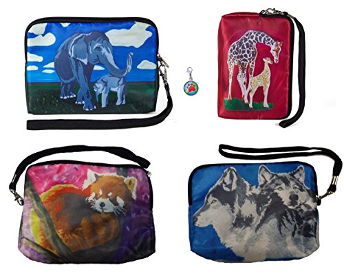 Wristlet Zip-top with Detachable Strap and Charm - Vegan - Wearcble Art - Animals - From My Paintings