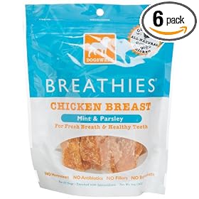 Dogswell Breathies for Dogs, Chicken Breast, Mint & Parsley, 5-Ounce Pouches (Pack of 6)