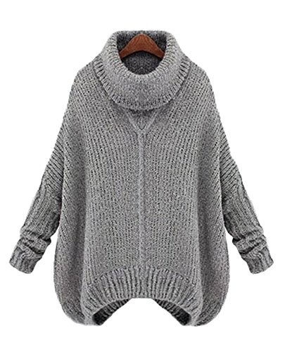 King Ma Women Long Sleeve Turtleneck Chunky Knit Loose Sweater Pullover