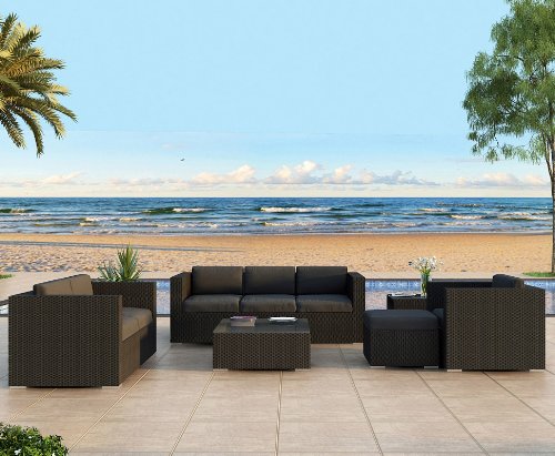 Urbana 5 Piece Outdoor Couch Set with All-Weather Wicker and Sunbrella Canvas Charcoal (54048-0000) Cushions