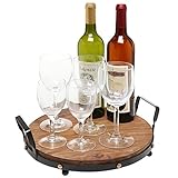 Country Rustic 2 Handle Brown Wood & Black Metal Decorative Serving Tray / Display Platter - MyGift®